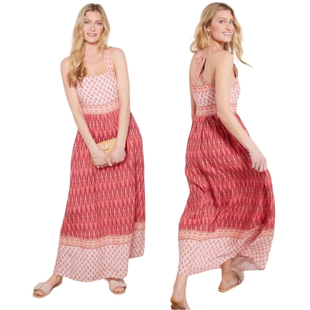 FAHERTY FLORAL LINEN GRACIE MAXI DRESS IN PINK GOBI NWT WOMEN'S SIZE MEDIUM